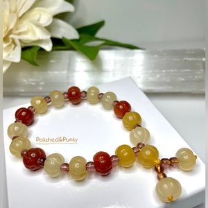 Jade Pumpkin bracelet 10mm white orange stone Fall Colors with gift box